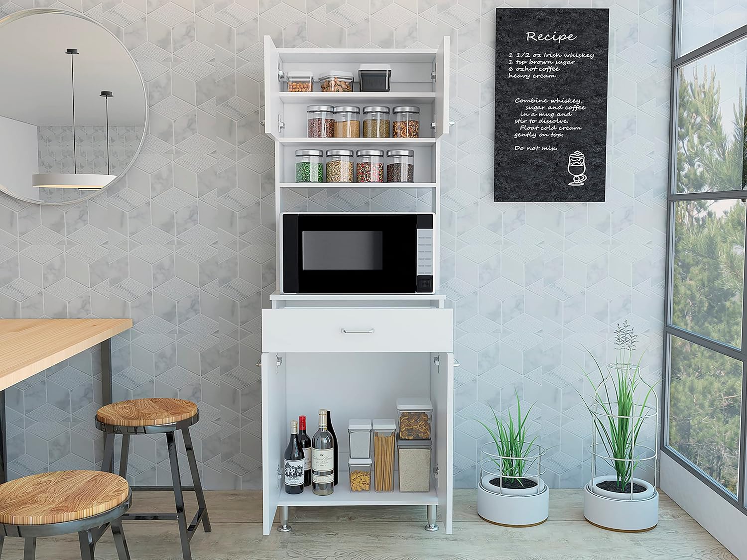 Kitchen Pantry with Countertop,Buffet Kitchen Sideboard,Closed & Open Storage for Kitchen,Laundry,Living Room,Bedroom-White,23.6 * 13.9 * 13.9