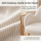 Corduroy Dining Chairs Set of 4, Ergonomic Curved Backrest Armchair with Gold Legs, Elegant Ribbed Upholstery Side Chairs for Glam Living Room & Dining, Cream White