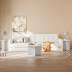 LEVNARY 2-Piece Round Coffee Table Set, 31.5" Coffee Table & 15.78" End Table, Marble-Look Top, Scalloped Fluted Base, Modern Living Room Table Set with Engineered Wood (White)
