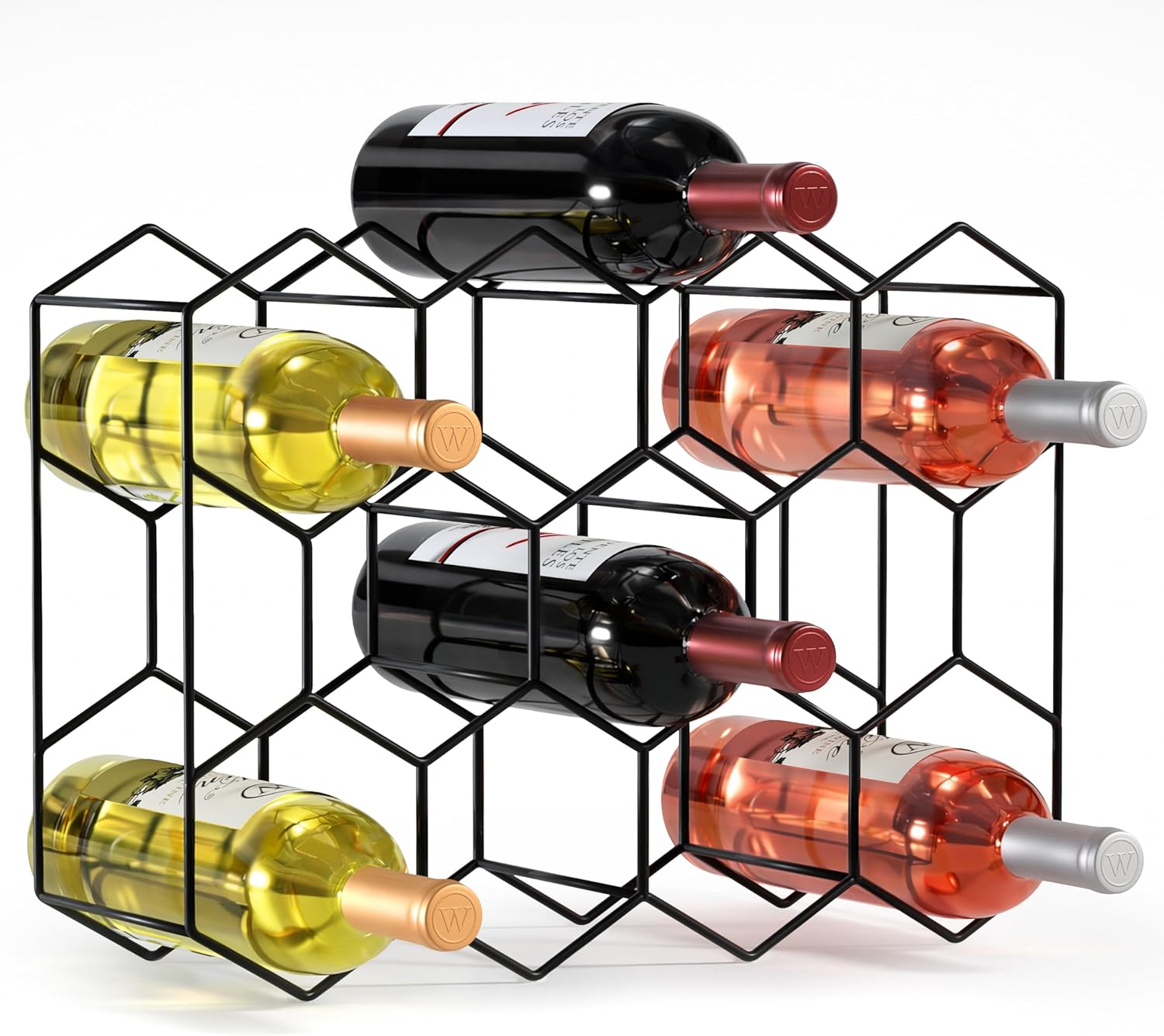 Sorbus 14 Bottle Wine Rack – Stackable Metal Wine Storage Organizer with Honeycomb Design – Cabinet, Pantry, or Bar Wine Bottle Holder – Modern Black Wine Racks Countertop - No Assembly Required