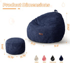 MAXYOYO Kids Bean Bag Chair with Ottoman, Soft Plush Bean Bag Sofa with Removable Cover for Boys and Girls, Convenient Floor Seat with Handle, Comfy Toddler Lounge Chair for Playroom, Bedroom, Navy