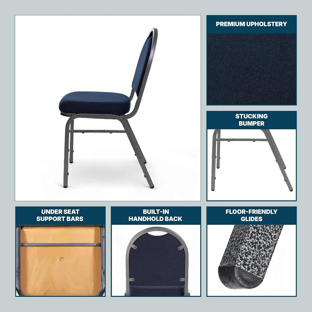 OEF Furnishings OEF9254-SV/2 Commercial-Grade Dome Back Banquet Stack Chair (Blue Fabric, Silver Powder-Coated Frame, 2-Pack)