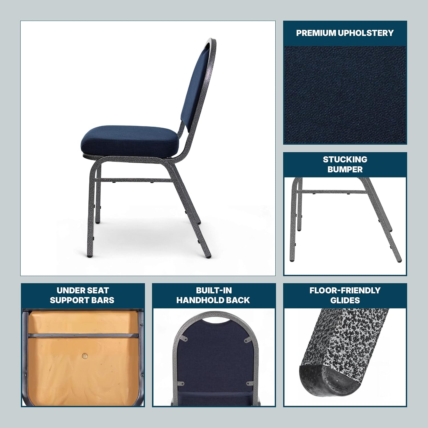 OEF Furnishings OEF9254-SV/2 Commercial-Grade Dome Back Banquet Stack Chair (Blue Fabric, Silver Powder-Coated Frame, 2-Pack)