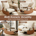 Rocking Chair Nursery, Comfortable Upholstered Recliner Rocker with Foot Rest, Side Pocket and Adjustable High Backrest, Soft Corduroy Modren Rocking Chair Living Room Bedroom, Beige