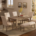 Morden Fort Dining Table Set for 6, Farmhouse Wooden Table & Upholstered Bench & 4 Dining Chairs, Kitchen Dining Set with Nailhead Accents, Rectangular Table Sets for 6 for Kitchen/Dining Room