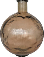 Deco 79 Recycled Glass Handmade Decorative Vase Spanish Bottle Neck Ribbed Centerpiece Vase, Flower Vase for Home Decoration 13" x 13" x 17", Brown