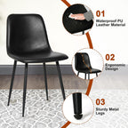 Black Dining Chairs Set of 4, Modern Faux Leather Upholstered Kitchen Side Chairs with Curved Back, Sturdy Metal Legs, for Dining Room, Living Room, Office, Black