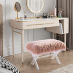 Glitzhome Ottoman Bench, Pink Faux Fur Ottoman Foot Rest, Modern Vanity Stool Chair with Acrylic Legs for Living Room Bedroom Entryway Makeup Bench End of Bed, 25.5" L