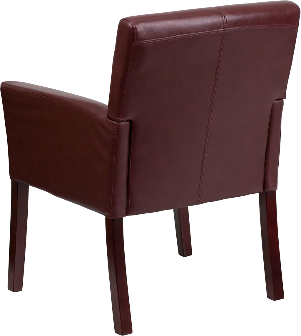 EMMA + OLIVER Burgundy LeatherSoft Executive Side Reception Chair with Mahogany Legs