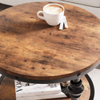GarveeHome Round End Table with Storage Shelves, 3-Tier Round Farmhouse Side Table w/Mental Support Legs, Rustic End Table Accent Nighstands for Living Room Bedroom (A, Rustic Brown)