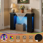 Cyclysio 39" Farmhouse Console Table with Charging Station, Entryway Table with Colorful LED Lights, Wooden Sofa Table with Unique Carved Design, Foyer Accent Table for Entrance, Hallway, Living Room