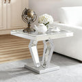 Silver Mirrored End Table with Crystal Inlay, Modern Side Table Accent Table, Square Small Coffee Table for Living Room, Bedroom 23" D x 23" W x 24" H