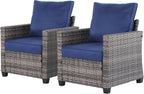 2 Piece Outdoor Patio Sofa Chairs Set, Wicker Armchairs with 4.3" Thick Cushions & High Backrests, All-Weather Rattan Porch Chairs, Patio Furniture Set for Balcony, Deck,(Blue)