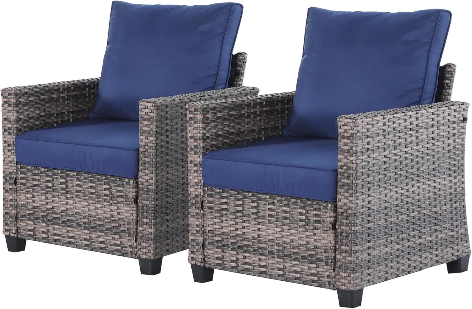 2 Piece Outdoor Patio Sofa Chairs Set, Wicker Armchairs with 4.3" Thick Cushions & High Backrests, All-Weather Rattan Porch Chairs, Patio Furniture Set for Balcony, Deck,(Blue)