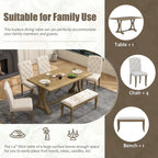 Mirightone Farmhouse Dining Table Set for 6, Dining Table with Bench and Chairs, 6 Piece Kitchen Table Set Solid Wood Dining Room Set with Trestle Table Legs (Natural Wood Wash)