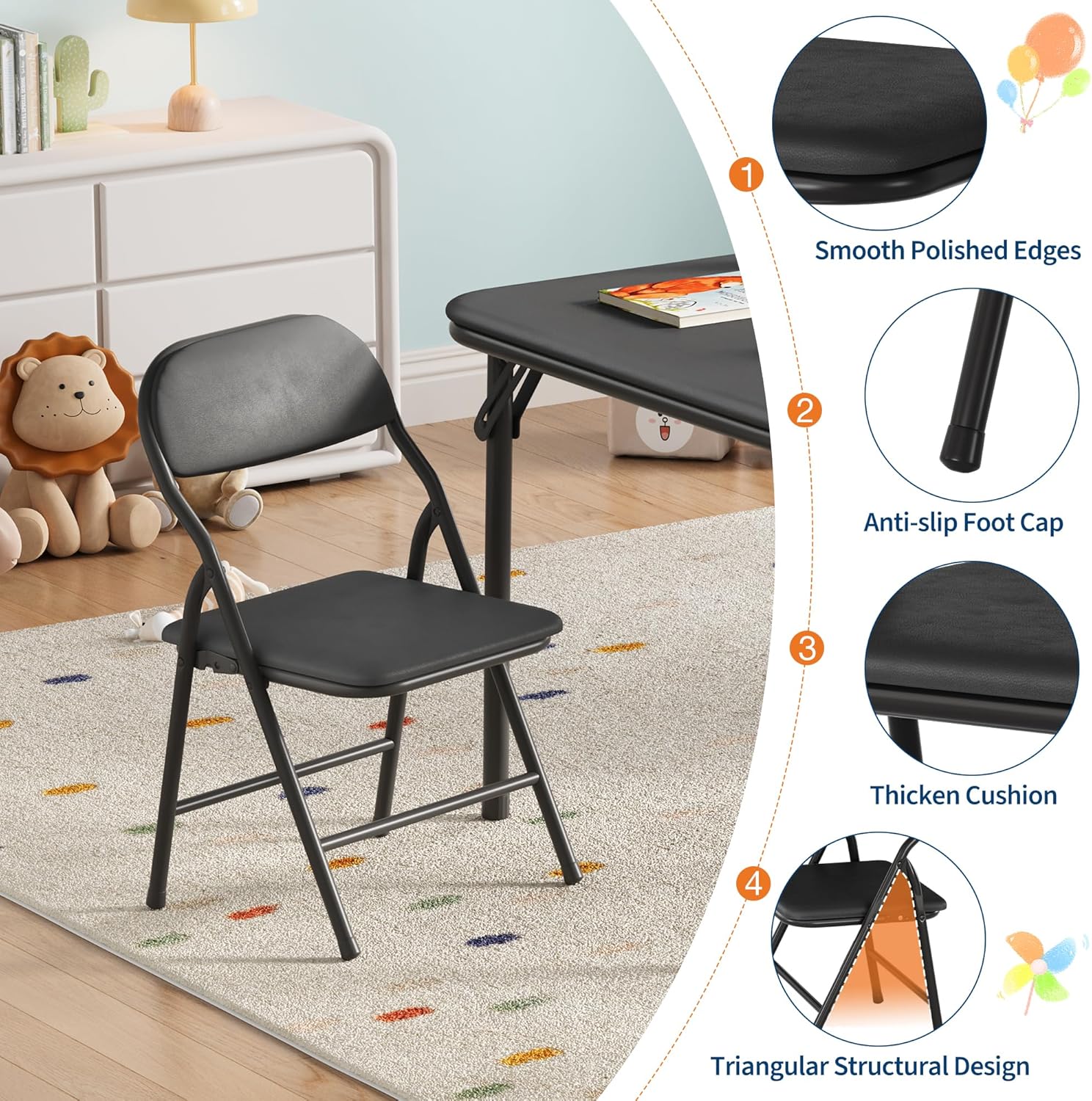 GAOMON 7 Piece Set Folding Table and Chairs Set, Boys and Girls Activity Table and Chairs Set for Dining Room,Daycare,Classrooms