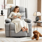 Swivel Rocker Recliner Chair, Manual Recliner Single Sofa with Cup Holders and Side Pocket, Chenille Fabric, Upholstered Nursery Rocking Chair for Living Room, Bedroom, Grey