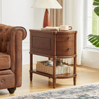 ONBRILL Narrow End Table with Charging Station, Pre-Assembled Nightstand with 2 Drawers & Shelf, Vintage Rustic Side Table with Storage, Wood Bedside Table for Bedroom Living Room, Walnut