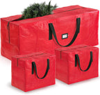 ZOBER Christmas Tree Storage Bag - With 2 Ornaments Accessories/Garland Bags - Fits 7.5 Ft Trees - Plastic, Waterproof Christmas Tree Bag For Storage Box For Xmas - Strong, Durable Handles - Red