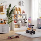 DINZI LVJ Toy Storage Organizer, Kids Bookshelf, Wood Toy Storage Cabinet, 3-Tier 8 Cubby Children Bookcase, 35.4" L Toddler Book Shelf for Playroom, Living Room, Nursery, Hallway, Classroom, White