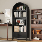 VEXPOR 73" Tall Arched Bookcase with Drawer, Metal Arched Cabinet with 2 Adjustable Shelves, Open Display Shelf for Home Office & Living Room, Heavy Duty Steel Storage Organizer
