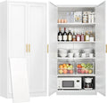 CJF White Kitchen Pantry Cabinet,71 Inch Tall Metal Storage Cabinet with 4 Adjustable Shelves and Doors, Freestanding Pantry Cabinet for Kitchen, Living Room, Dining Room, Bathroom, Easy to Assemble