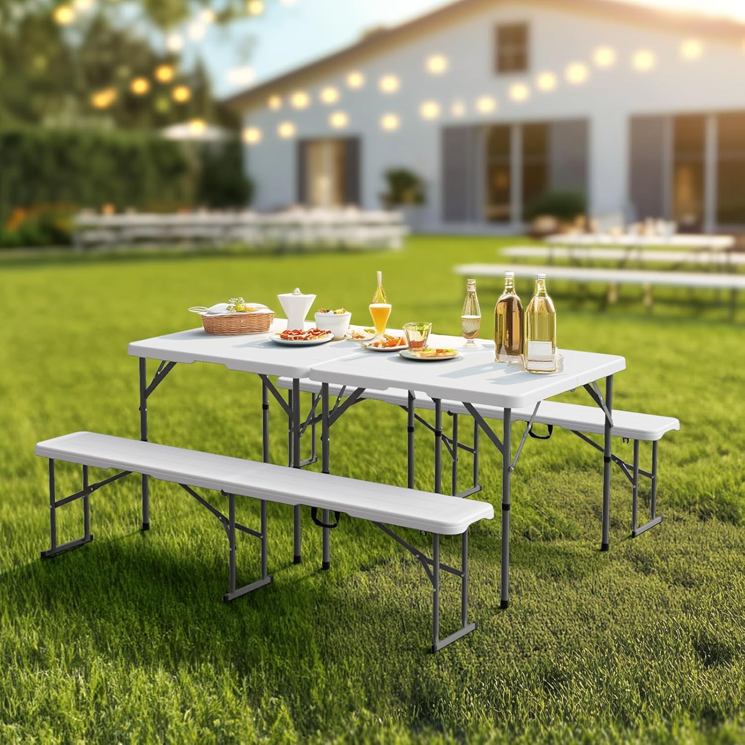 Bonnlo 6 FT Plastic Folding Bench with Handle, Sturdy Metal Frame, Perfect for Indoor/Outdoor Party, Picnic, Camping, Restaurant, Dinning Room, Cafe, Wedding and Commercial Events,1P