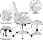EMMA + OLIVER High Back White Mesh Ergonomic Swivel Office Chair with White Frame and Flip-up Arms