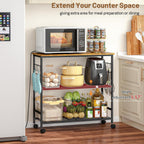 3 Tier Rolling Kitchen Microwave Cart, 33 Inch Microwave Table Stand with Adjustable Shelf, Kitchen Storage Island Utility Cart on Lockable Wheels, Bakers Rack Coffee Bar for Living Room, Office