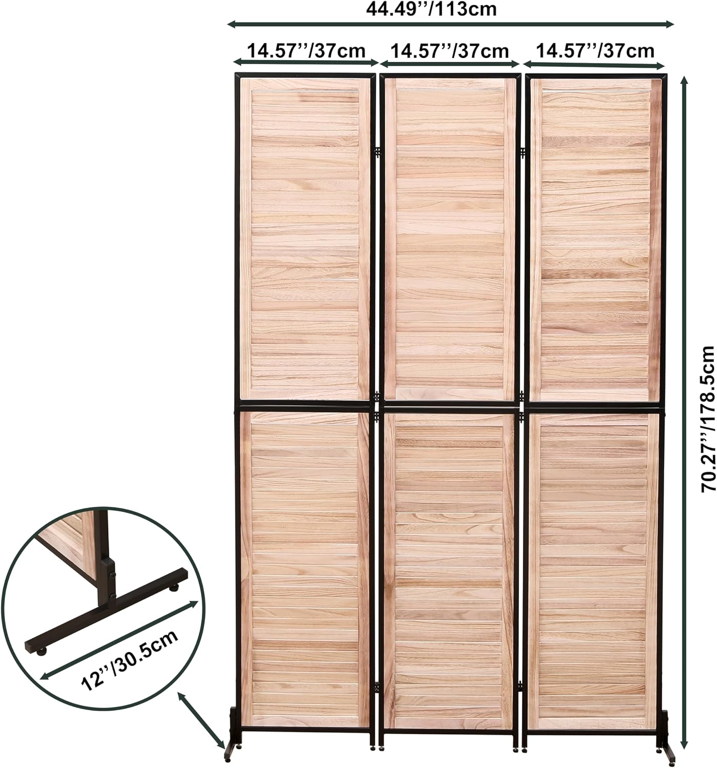 3 Panel Room Divider, 6Ft Wood Folding Privacy Screen, Free Standing Room Separator for Home Office Bedroom, Wall Partition Dividers with Metal Frame