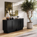 Nathan James Joey Mid Century Modern Storage Cabinet, Arched Accent Cabinet with Rounded Bottom Edges and Integrated Door Pull Cutouts, Black Oak Set of 2