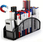 Magnetic Dry Erase Marker Holder for Whiteboard, 5 Slots Metal Pen Holder with Strong Magnets, 10inch Large Capacity Storage Basket Organizer for Office, School and Home (Black)
