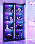 AODK Display Case with LED Lights, Display Cabinet with Open Glass Shelves for Small Space, 4-Tier Corner Display Shelf with Industrial Mesh, Curio Cabinet for Collectibles, Bookcase