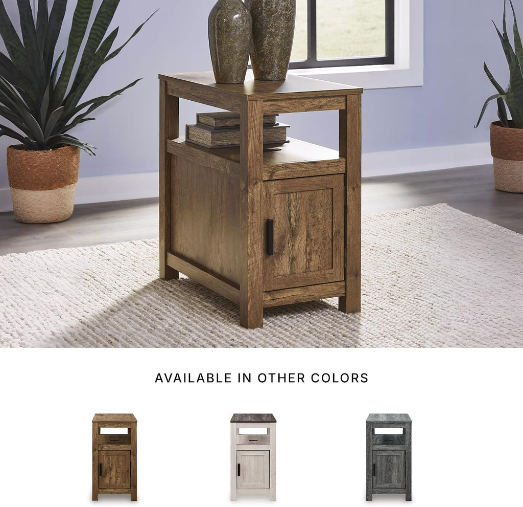 Signature Design by Ashley Fendenmore Farmhouse Chairside End Table with Storage and USB Ports, Dark Brown