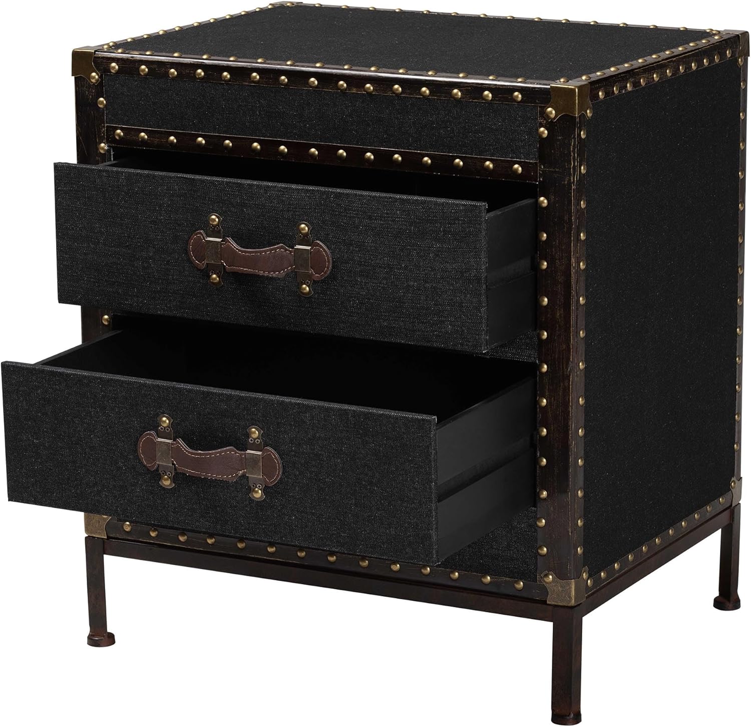Baxton Studio Laura Vintage Black Canvas 2-Drawer End Table Trunk