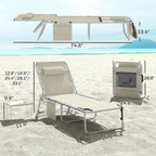 Outsunny Tanning Chair with Face Hole, Side Table, 5-Position Reclining Folding Chaise Lounge Chair Outdoor Lounger Recliner, Carry Straps for Beach Pool Camp, Breathable Mesh, Beige