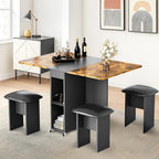 AWQM Foldable Dining Table Set for 4,Folding Dining Table with 4 Leather Chairs & Storage,Drop Leaf Dinner Table with 6 Wheels,Folding Kitchen Table and Chairs Set for Small Spaces,Walnut
