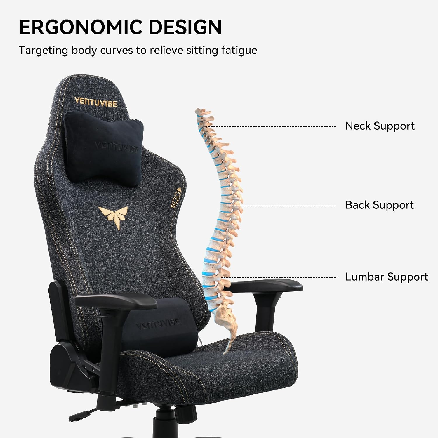 Gaming Chair, Black Ergonomic Computer Chair for Adults, Big and Tall Gamer Chair with Memory Foam Headrest, 4D Adjustable Armrests, Fabric Reclining High-Back for Home Office and Gaming