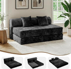 59" Convertible Sofa Bed with High Backrest & Washable Cover, Compression Boneless Couch in a Box, Sectional Loveseat Floor Sleeper Sofa for Bedroom, Living Room, BlackFleece