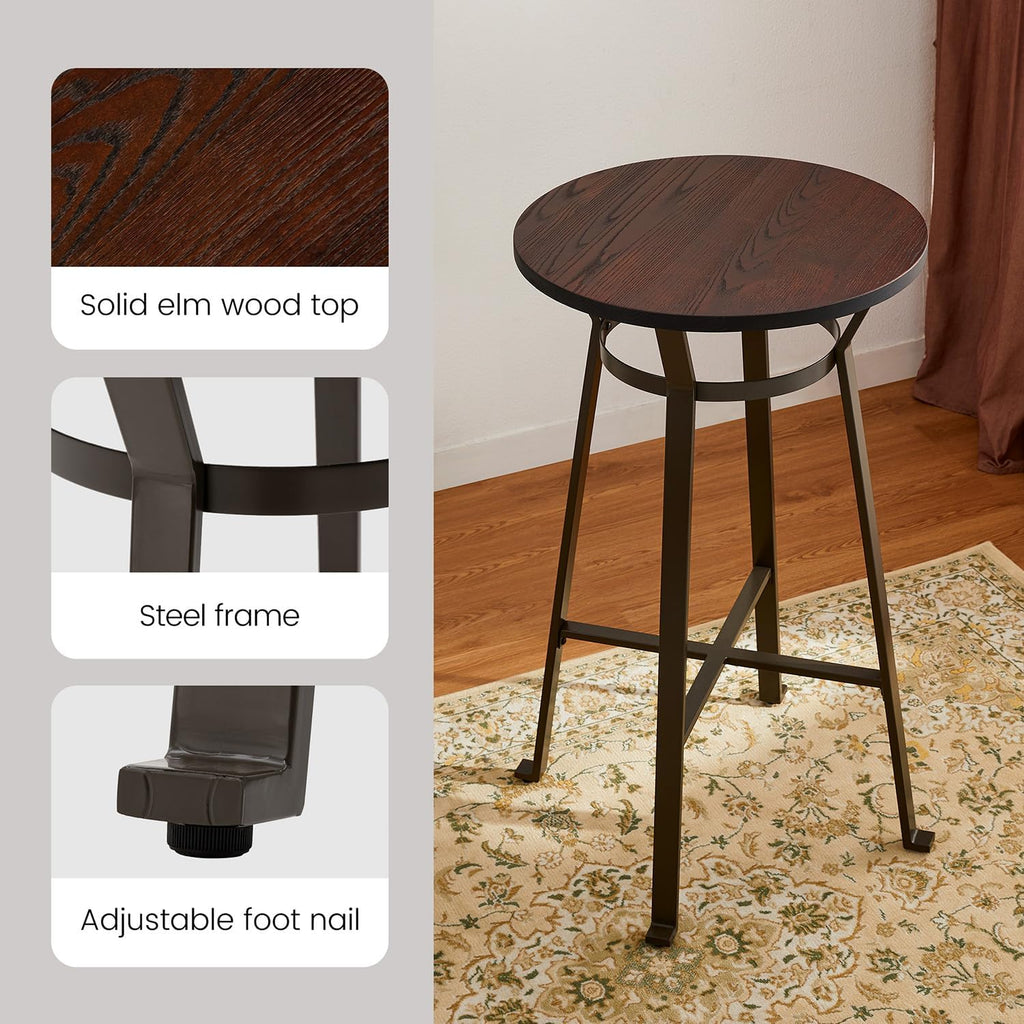 Glitzhome Round Bar Table, 41.25" H Wood Bistro Pub Table with Metal X-Leg Footrest, Rustic Kitchen Island Table for Dining Coffee Cocktail Living Room Small Space
