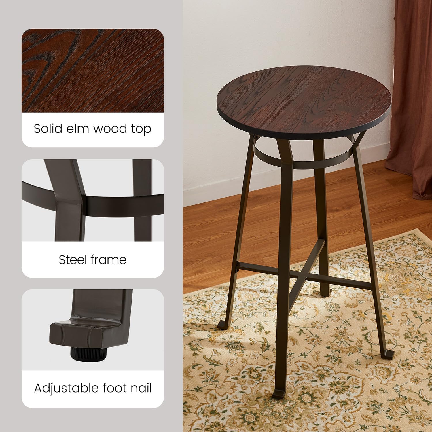 Glitzhome Round Bar Table, 41.25" H Wood Bistro Pub Table with Metal X-Leg Footrest, Rustic Kitchen Island Table for Dining Coffee Cocktail Living Room Small Space