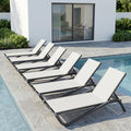 Patio Chaise Lounge Chairs Set of 6, All-Weather Aluminum Pool Loungers for Outside, 5-Position Adjustable Sunbathing Chairs for Tanning, Stackable for Backyard, Poolside, White