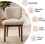 Wooden Dining Chairs Set of 2, Boucle Upholstered Kitchen Chairs with Solid Wood Legs, Mid Century Modern Dining Chairs, Farmhouse Side Chair with Hardwood Frame for Dining Room, Beige
