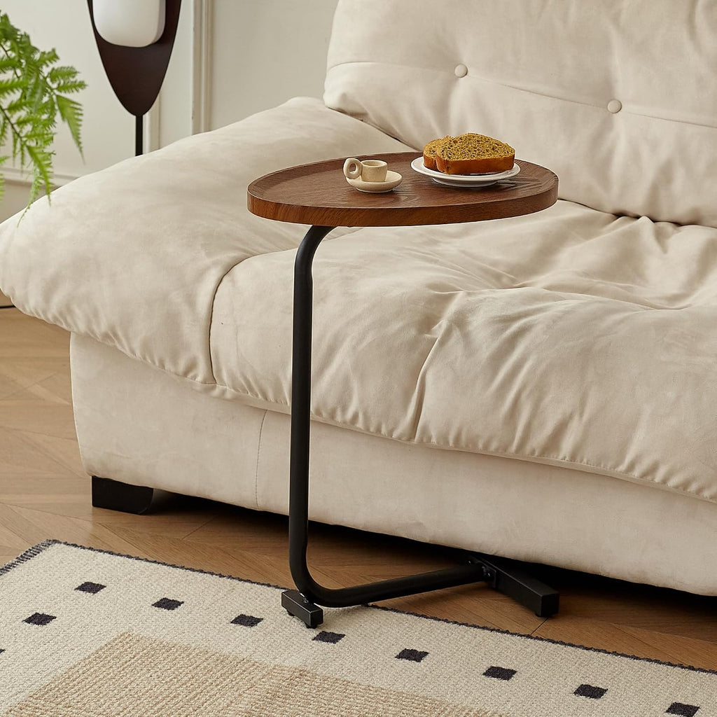 2PCS C Shaped Side Table Sofa Table, Small End Tables for Living Room,Modern Night Stand for Bedroom (Brown)