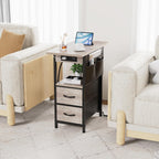 Yenlure Small Side Table with Charging Station, Narrow Nightstand Bedside Tables with Storage Pocket for Living Room Bedroom, Sofa End Table with USB Ports and Power Outlets for Small Spaces, Greige