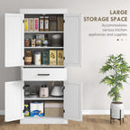 72" Tall Kitchen Pantry Storage Cabinet, Farmhouse Freestanding Kitchen Cabinet with 4 Barn Doors, Drawer, 5-Tier Shelf and Adjustable Shelves, White,15.8 * 30 * 72