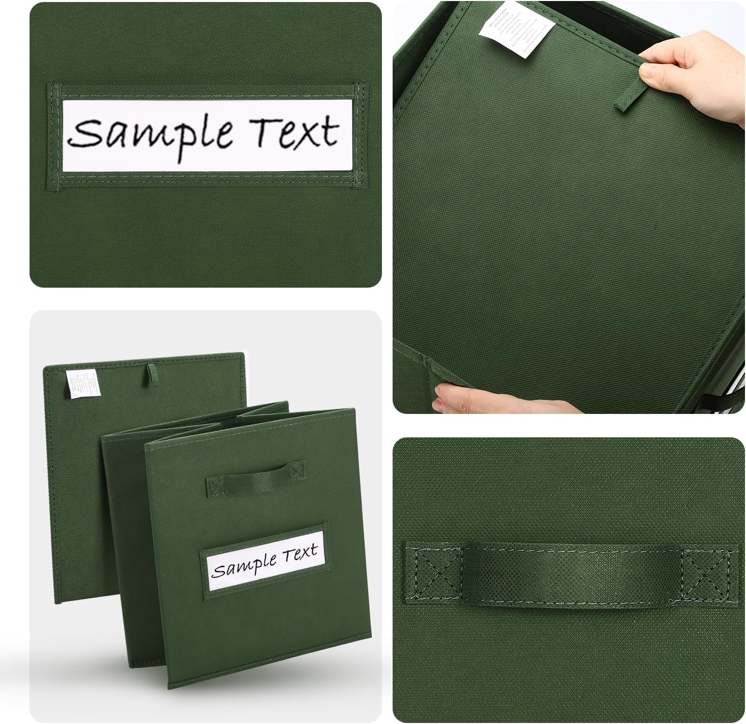 Fabric storage cubes (8 Pack) 13 Inch Cube Storage Bin, cube organizer bins with 8 Labels Window Cards & a Pen, Foldable cube organizer bins and Storage Box, Dark Green