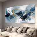BewDalky Navy Blue Yellow Abstract Canvas Wall Art Large Modern Watercolor Fluid Art Prints Minimalist Lines Circles Pictures Wall Decor Contemporary Artwork for Living Room Bedroom Office 23"x46"