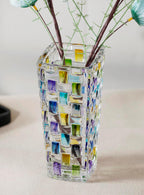 Magcolor Hand Painted Blue Woven Glass Vase -Crystal Flower Vase- 7.7 inch, Glass Plant Vase for Floral Arrangements, Centerpieces, Weddings, Housewarming, Centerpiece Home Deco.