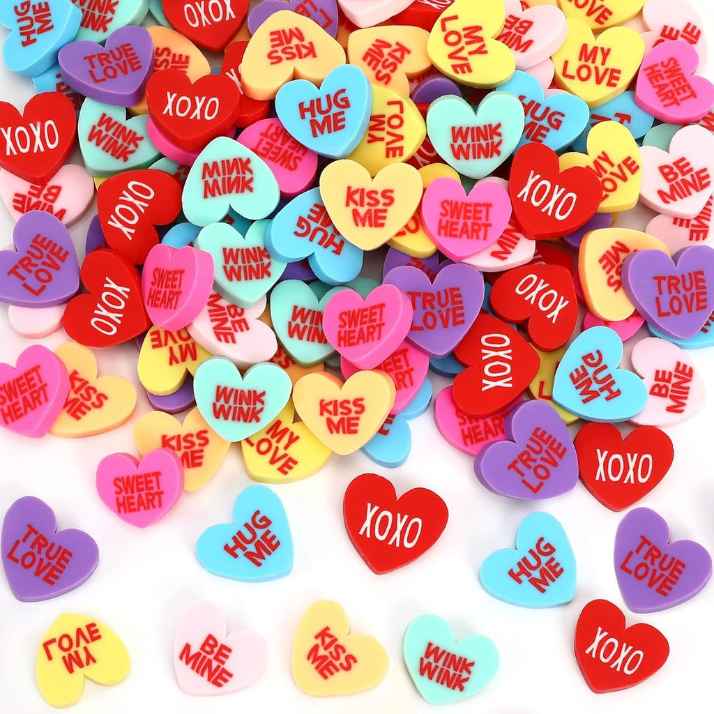 80Pcs Fake Conversation Hearts,Mini Valentines Polymer Clay Conversation Heart Charms Decor Vase Filler for Crafts Pastel Candy Vase Filler Table Decor for Wedding Party Home Decor